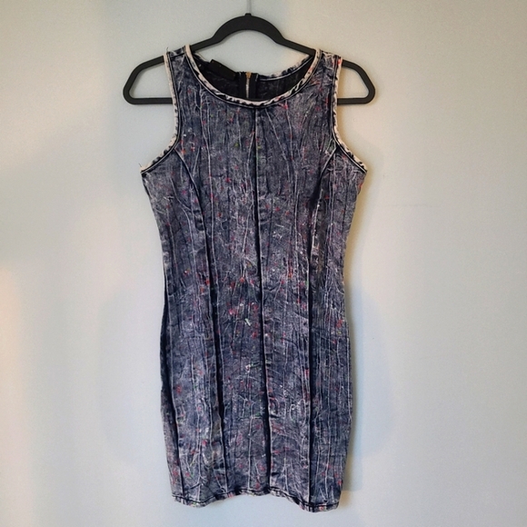 Dazl Stonewash Grunge Paint Splatter Sleeveless Mini Dress - Picture 1 of 5